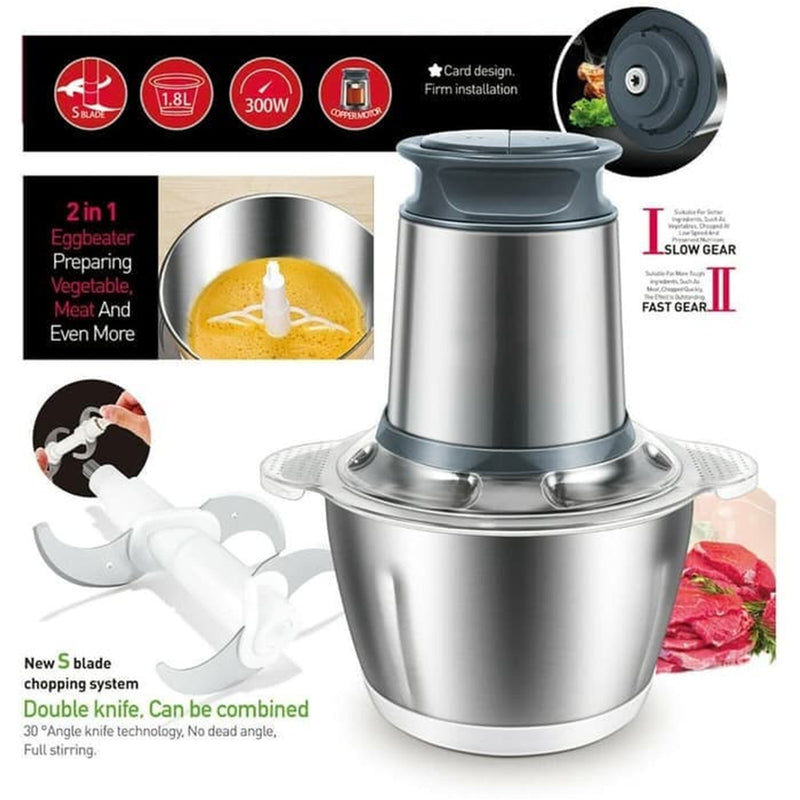 idrop [ 1.8L ] 2 IN 1 Stainless Steel Speed Kitchen Electric Meat Vegetable Blender