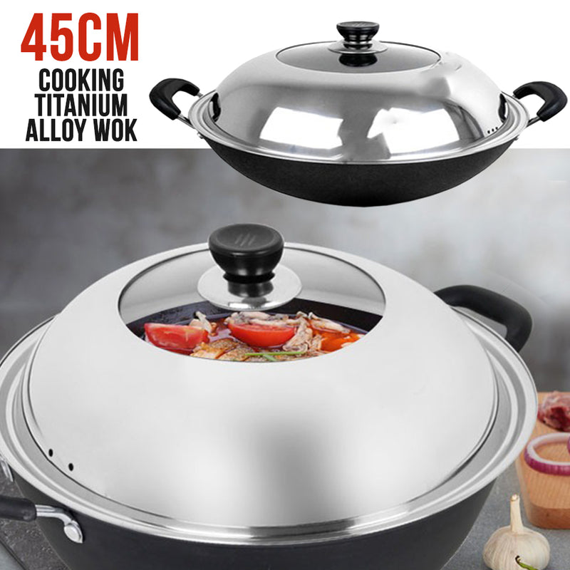 idrop [ 45CM ] Kitchen Titanium Alloy Frying Cooking Wok