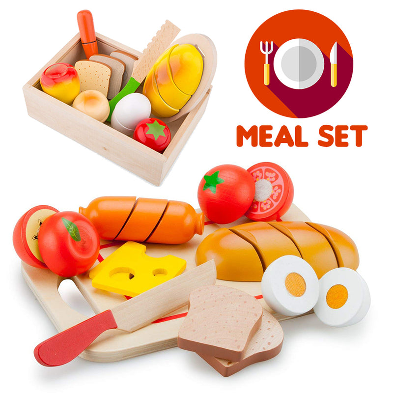idrop WOOD TOYS - MEAL SET - Children Food Cutting Toy Box Set
