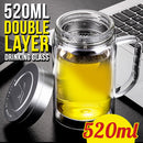 idrop [ 520ml ] Double Layer Glass Heat Insulation Drinking Cup with Stainless Steel Filter with Lid Cover / Cawan Gelas Minuman Penebat Haba / 带盖不锈钢过滤网双层玻璃隔热饮水杯