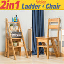 idrop [ 2 IN 1 ] Multifunctional Foldable Wooden Chair to 4 Storey Step Ladder / Kerusi Kayu dan Tangga / 【二合一】多功能折叠木椅转4层梯