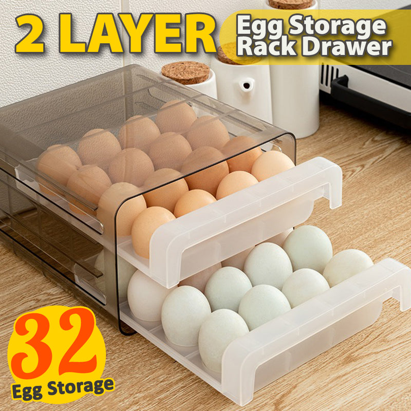 idrop DOUBLE LAYER 32 Eggs Kitchen Refrigerator Egg Drawer / Rak Penyimpanan Telur Dua Lapis / 厨房冰箱抽屉式双层鸡蛋盒(32粒蛋)