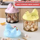 idrop Ceramic Chicken Egg Storage Wire Basket / Ayam Seramik Bekas Penyimpanan Telur / 陶瓷红鸡冠配金色直筒网篮