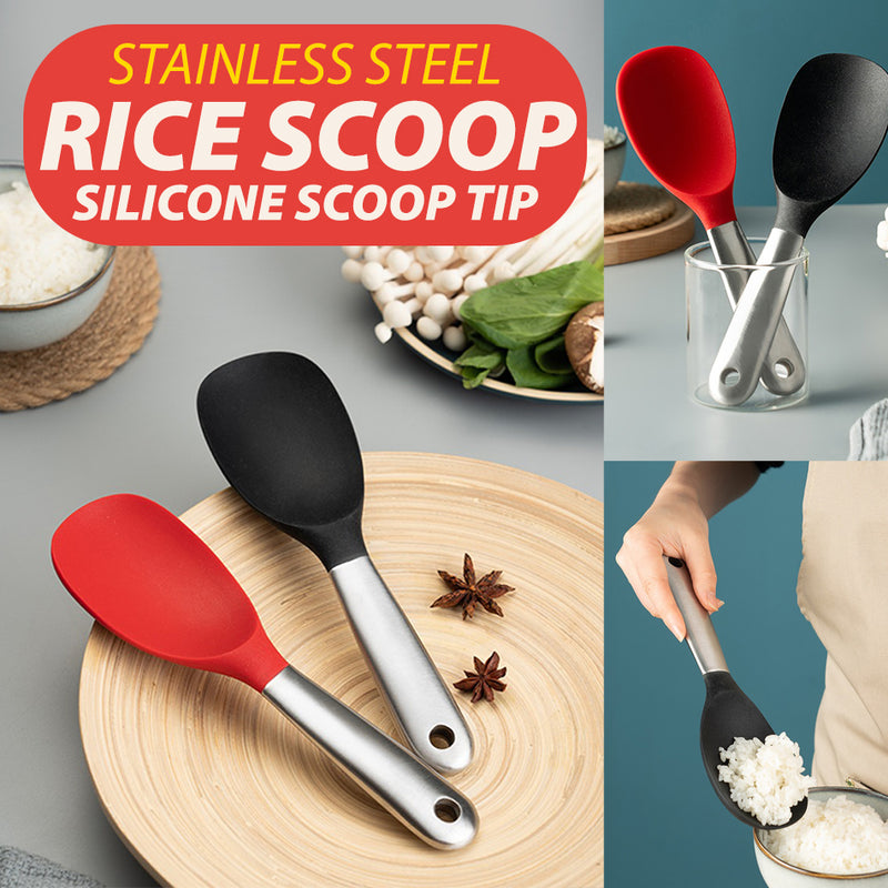 idrop Stainless Steel Handle Silicone Rice Scoop Spoon / Senduk Nasi Silikon Pemegang Keluli / 304不锈钢柄硅胶饭勺