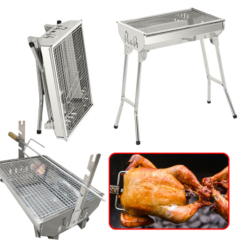 idrop HZA-8802A Outdoor Foldable Standing BBQ Grill - Barbecue with Rotisserie Skewer