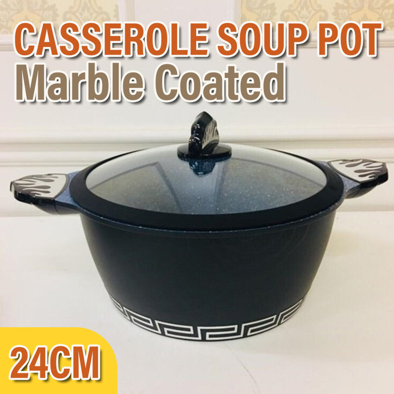 idrop [ 24CM ] Marble Stone Coated Casserole Soup Pot / Periuk Sup / 24CM汤锅(玻璃盖)