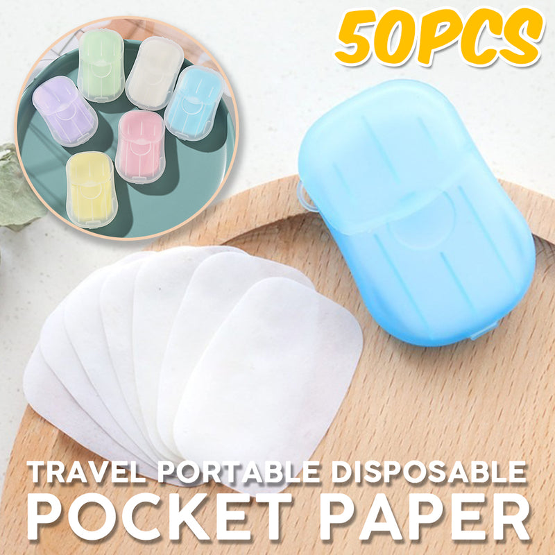 idrop [ 50pcs ] Disposable Pocket Paper Soap Travel Soluble Dissolvable Paper Soap / Kepingan Kertas Sabun Senang Larut / 旅行洗手纸片肥皂片一次性随身香皂片便携式学生皂纸肥皂纸香皂纸