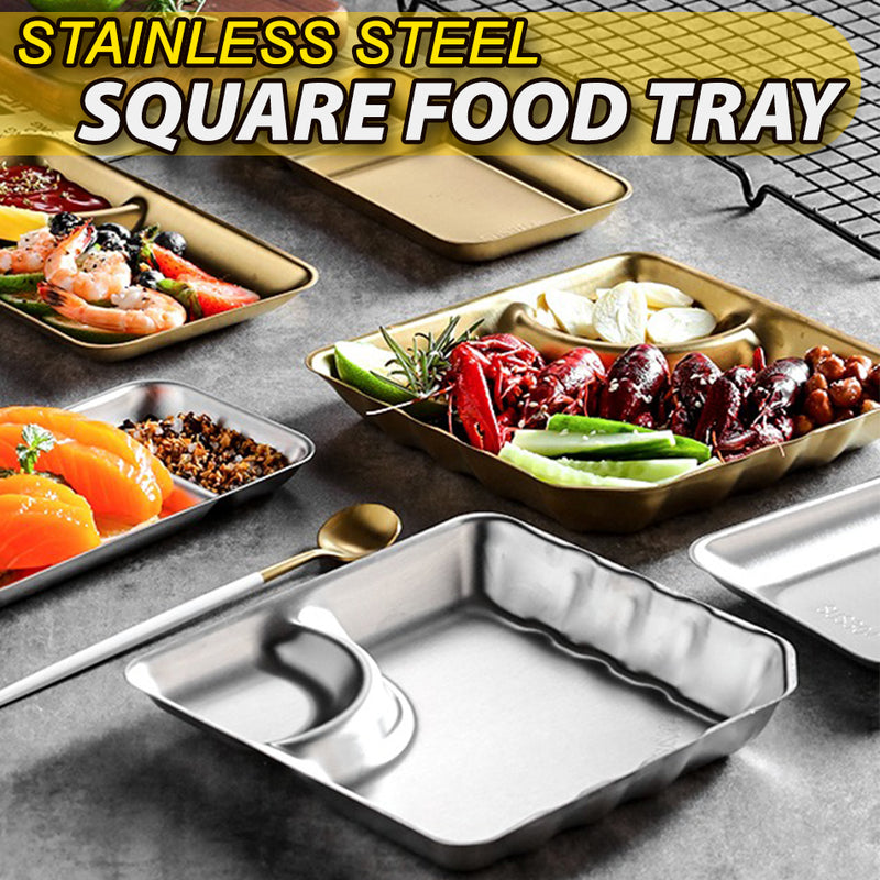 idrop Stainless Steel Food Tray Snack Plate SUS304 / Pinggan Makan Keluli Tahan Karat / 正方形304不锈钢格碟(饺子盘) [ 17.5 X 17.5 X 2.5CM ]