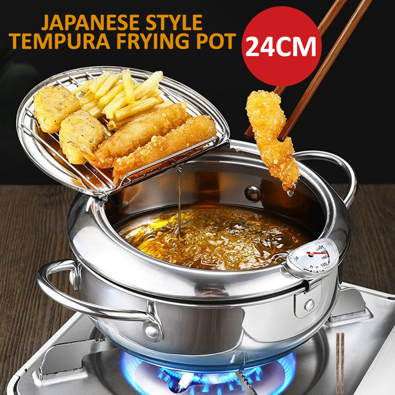 idrop [ 24CM ] Japanese Style Tempura Fryer Stainless Steel Frying Pot / Periuk Memasak Menggoreng Tempura / 24CM不锈钢复底油炸锅(201)