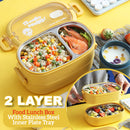 idrop [ 2 LAYER ] Portable Compact Lunch Box with Removable Stainless Steel Inner Food Tray [ 1550ml ]