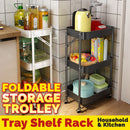 idrop 3 LAYER Foldable Portable Space Saving Kitchen Storage Tray Trolley Shelf