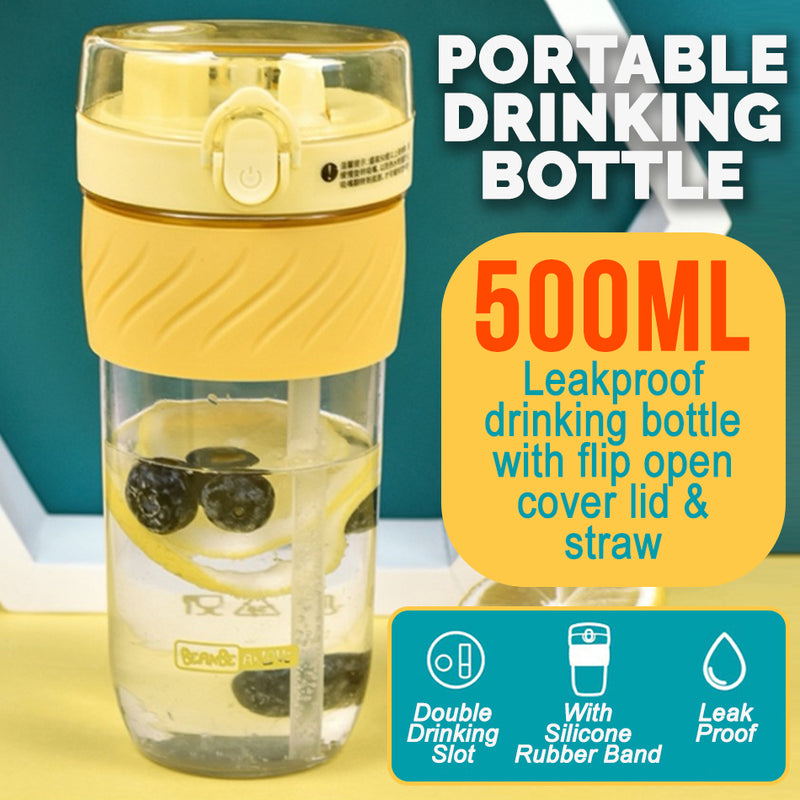 idrop [ 500ml ] 2 IN 1 Flip Cover Portable Drinking Cup Bottle with Straw