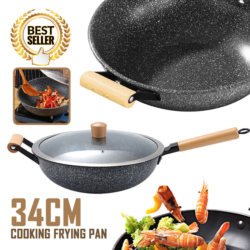 idrop 34CM - GD TRENDY Kitchen Cooking Wok Frying Pan [ Stone Black ]