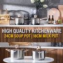 idrop [ 18CM / 24CM ] SUS304 Stainless Steel Milk Pot & Soup Pot with Composite Bottom / Periuk Masak Susu & Sup Keluli tahan Karat / 18CM不锈钢慕森奶锅 24CM不锈钢慕森汤锅 (304)