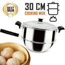 idrop  30CM 2 Layer Kitchen Cooking Steam Wok Fry Pan