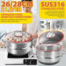 idrop [ 26CM / 28CM ] Stainless Steel Honeycomb Nonstick Cooking Wok SUS316 Heightened Hotpot With Steamer Layer / Periuk Memasak Keluli Tahan Karat dan Pengukus / (全满内蜂窝)26CM/28CM不粘SUS316加高火锅带蒸格