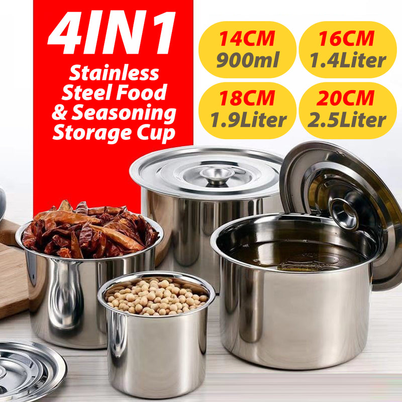 idrop [ 4 IN 1 ] Stainless Steel Taste Cup Kitchen Food & Seasoning Container with Lid Cover / Mangkuk Cawan Simpanan Makanan & Perencah / 14 16 18 20公分味盅(磁)青盒(TASTE CUP)