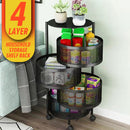 idrop [ 4 LAYER ] Household Kitchen  Storage Iron Basket Mesh Frame Shelf Rack with Wheels / Rak Simpanan Mudah Alih / 4层圆形四轮收纳铁架