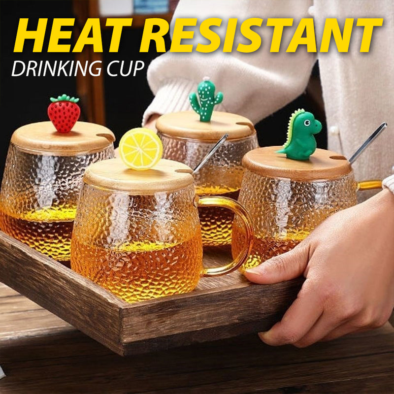 idrop [ 420ml ] High Temperature Resistant Drinking Glass Mug / Cawan Minum Kaca Tahan Panas / 锤纹冰川卡通玻璃杯420ML