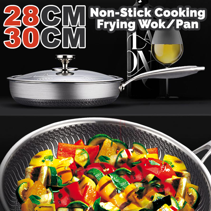 idrop 28/30CM Nonstick Stainless Steel Cooking Wok Frying Pan