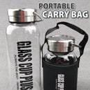 idrop [ 1000ml ] Glass Cup Drinking Water Bottle with Bottle Carry Bag / Botol Air Kaca dengan Beg Botol Mudah Alih / (钢盖)高硼硅玻璃壶带套(水壶)(GLASS CUP PLUS)