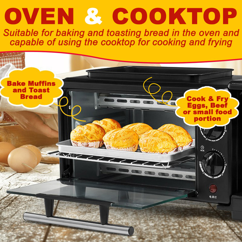 idrop 3 IN 1 Multifunctional Breakfast Maker Cooker Baking Oven & Coffee Maker