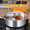 idrop [ 30CM ] 2 IN 1 SUS304 Stainless Steel Mandarin Duck Hot Pot / Periuk Masak Dua Dalam Satu / 30CM不锈钢鸳鸯火锅(304)(复底玻璃盖)(皮 纸盒鸳鸯点焊)