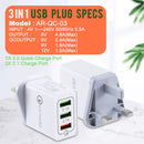 idrop 3 IN 1 Quick Charge 3.0 USB Charging 3-Port Plug ( 1pc )