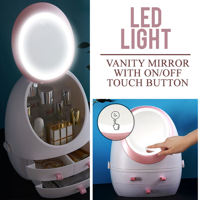 idrop Portable Multistorage Cosmetic Makeup Storage Compartment with LED Light Vanity Mirror