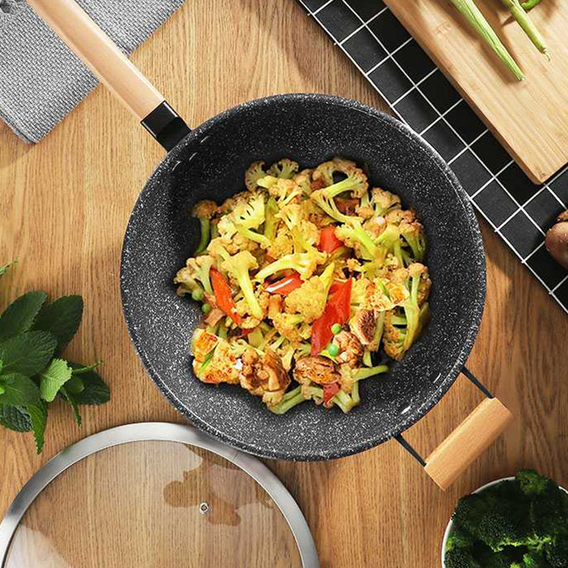 idrop 34CM - GD TRENDY Kitchen Cooking Wok Frying Pan [ Stone Black ]