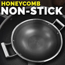 idrop 46CM SUS304 Stainless Steel Kitchen Non Stick Honeycomb Cooking Frying Wok with Lid Cover / Kuali Masak Keluli Tahan karat Bersama Penutup / 46CM SUS304不锈钢厨房不粘蜂窝烹饪炒锅带盖