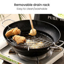 idrop [ 28CM ] Japanese Style Wide Iron Deep Frying Pan with Draining Rack / Kuali Memasak / 日式宽铁煎锅带沥水架