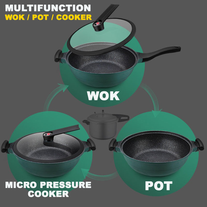 idrop [ 32CM ] Granite Micro Pressure Cooking Stone Ceramic Nonstick Maifan Cooking Pot with Steamer [ FREE Wood Spatula ]