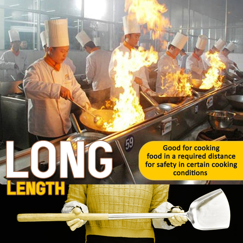 idrop [ 82CM ] Chef Kitchen Long Handle Cooking Spatula Stainless Steel with Wood Handle / Spatula Memasak Dapur Panjang Keluli Tahan Karat & Pemegang Kayu / 木柄铲