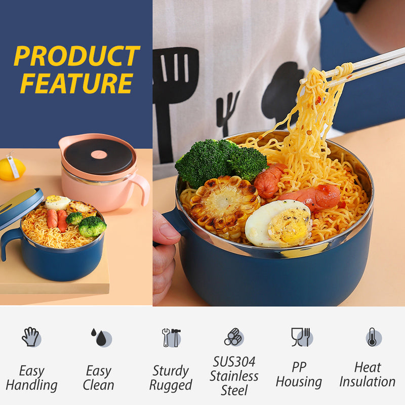 idrop [ 1000ml ] SUS304 Stainless Steel Instant Noodle & Food Eating Bowl with Lid Cover