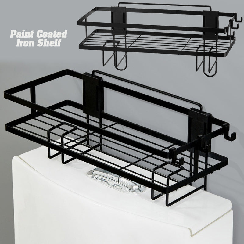 idrop Single Layer Iron Toilet Shelf Storage Rack with Hooks / Rak Penyimpanan Barang Tandas Jamban / 单层马桶上方置物架