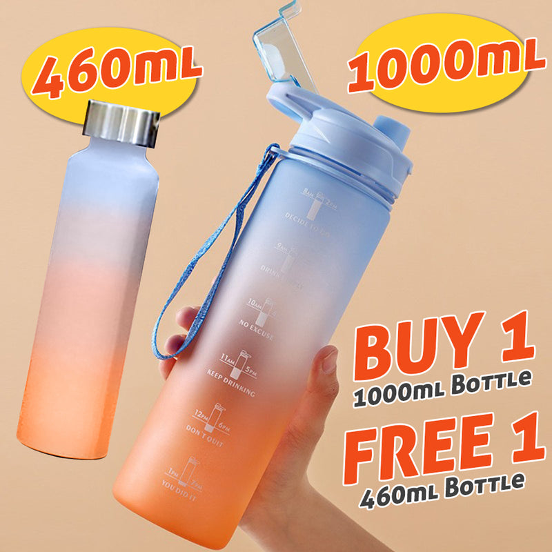 idrop [ 2 IN 1 ] Gradient Color Drinking Water Bottle Set [ 1000ml + 460ml ] / Set Botol Minuman Warna Warni  2 Dalam 1