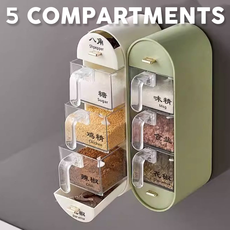 idrop Wall Mounted Vertical Seasoning Storage Box 5-Grid / Bekas Penyimpanan Perempah / (强力胶)5012
