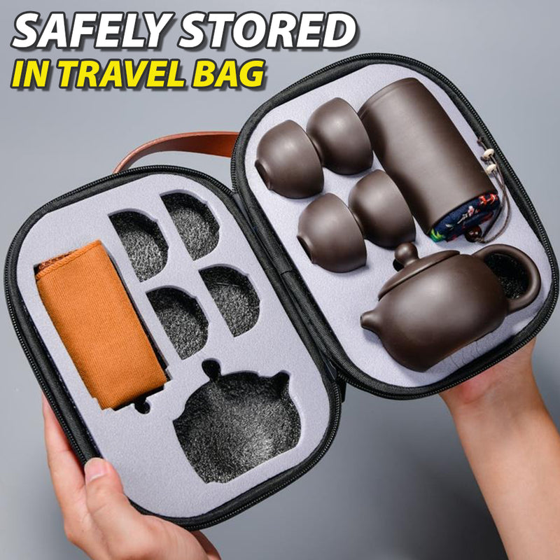 idrop [ PREMIUM GIFT ] Portable Travel Tea Set with Travel Bag / Set Minum Teh Saguhati Mudah Alih / 紫砂旅行茶具包套装