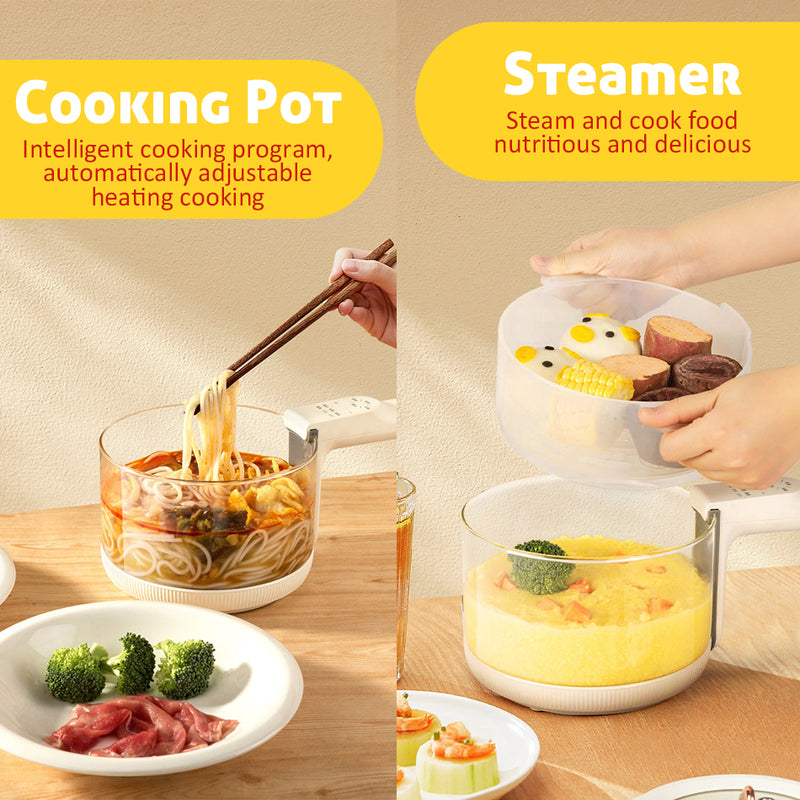 idrop [ 1.6L ] 700W Multifunction Electric Glass Cooking Pot with Steamer Cooker / Periuk Memasak & Stim Elektrik Pelbagai Guna / 1.6L玻璃盘蒸煮锅带蒸笼(玻璃电 煮锅)700W