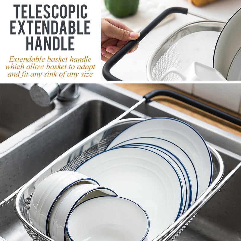 idrop Telescopic Stainless Steel Kitchen Colander Strainer Draining & Washing Basket
