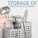 idrop Kitchen Chopstick & Utensil Tableware Storage Drain Rack SUS304 Stainless Steel / Rak Keluli Tahan Karat Untuk Sudu garpu dan Penyepit Makanan / 304 精美加厚多用厨房筷笼方形套装