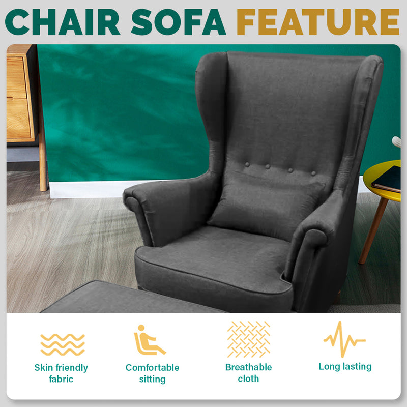 idrop High Back Canvas Reading Chair with Arm Rest + Leg Rest Stool