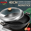 idrop [ 40CM ] KATA Maifan Nonstick Marble Stone Frying Cooking Wok / Periuk Kuali Masak Tidak Lekat / 40CM麦饭石双用大炒锅(组合盖)(KATA)