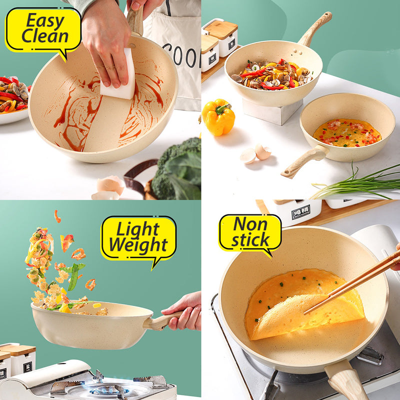 idrop [ 28CM ] Nonstick Beige Maifan Stone Wok  / Periuk Masak Batu Maifan / 28CM米色深型麦饭石炒锅