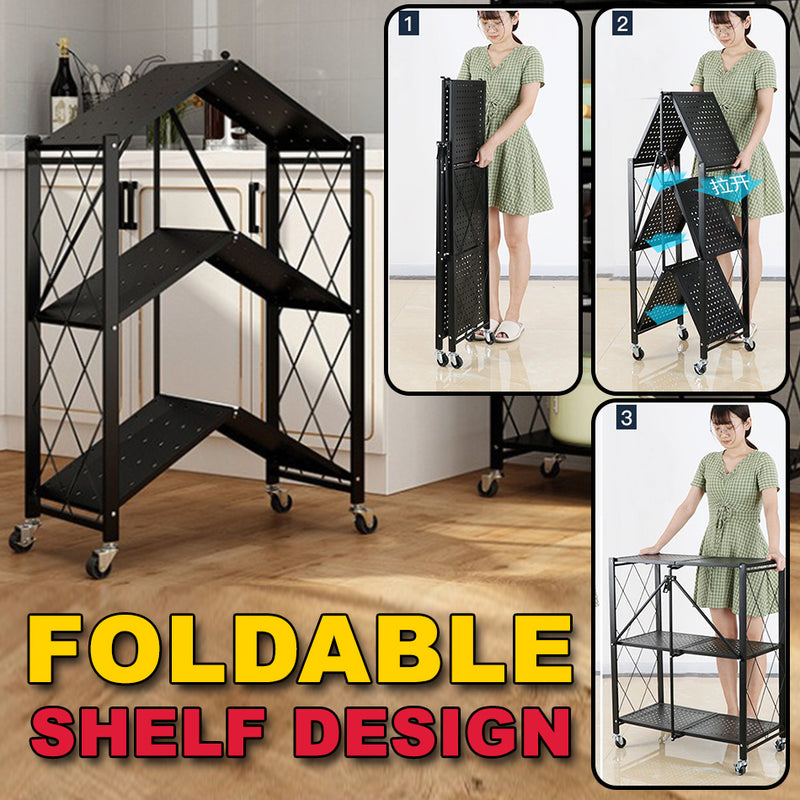 idrop 3 LAYER Foldable Portable Space Saving Kitchen Storage Shelf Rack
