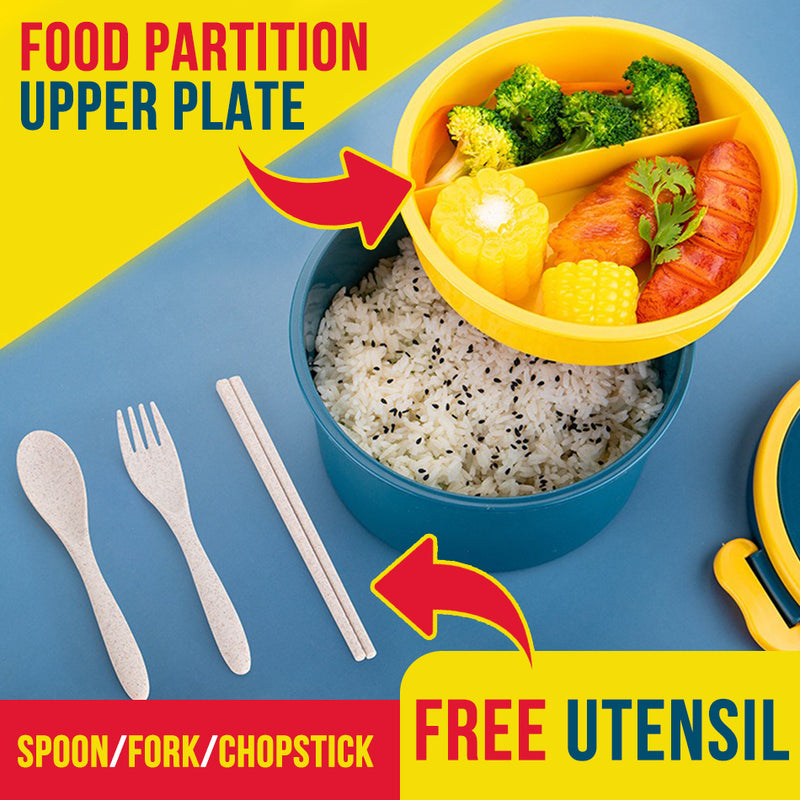idrop Round Wheat Plastic Food Lunchbox / Bekas Bekal Makanan Mudah Alih / 小麦圆形饭盒套装 [ FREE SPOON / FORK / CHOPSTICK ] [ 16.5cm X 11cm ]