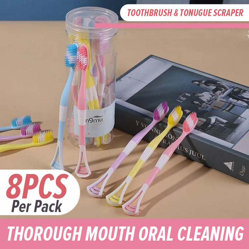 idrop [ 8PCS ] 2 IN 1 Toothbrush + Tongue Scraper / Berus Gigi & Pencuci Lidah / 8支装牙刷 带刮舌器