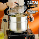 idrop [ 22CM / 24CM ] Stainless Steel Soup Pot [ 1 Layer / 2 layer ] / Periuk Masak Sup / 22CM弧型汤锅 24CM二层弧型汤锅(汤蒸锅)(带格)(复底玻 璃盖)(彩丰)SOUP POT