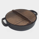idrop 33CM CAST IRON - Flat Frying Pan Wok with wooden handle